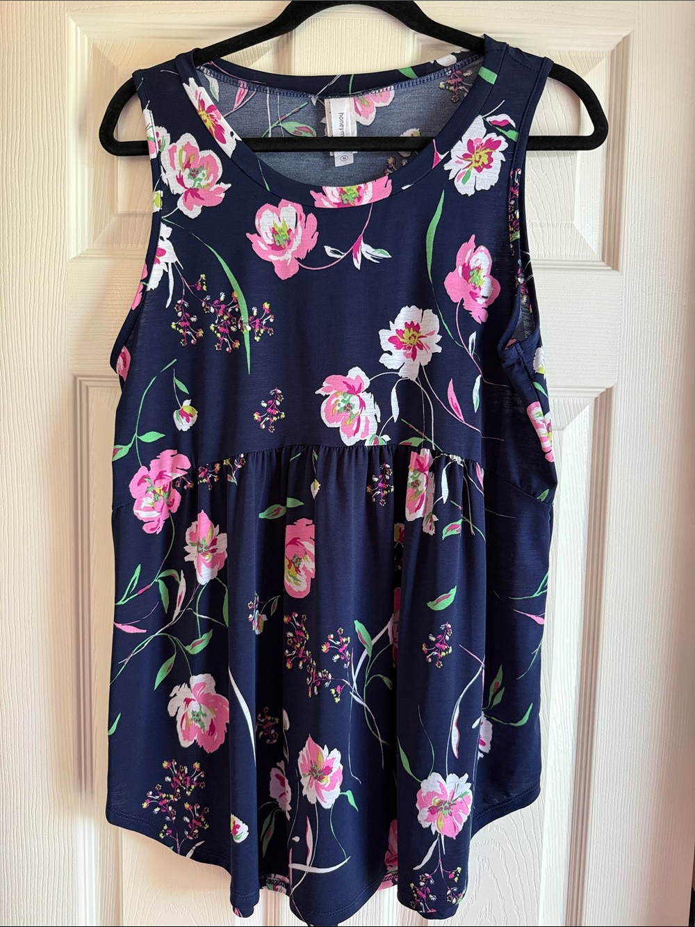 Honeyme Navy Tank Top with Pink Floral Print